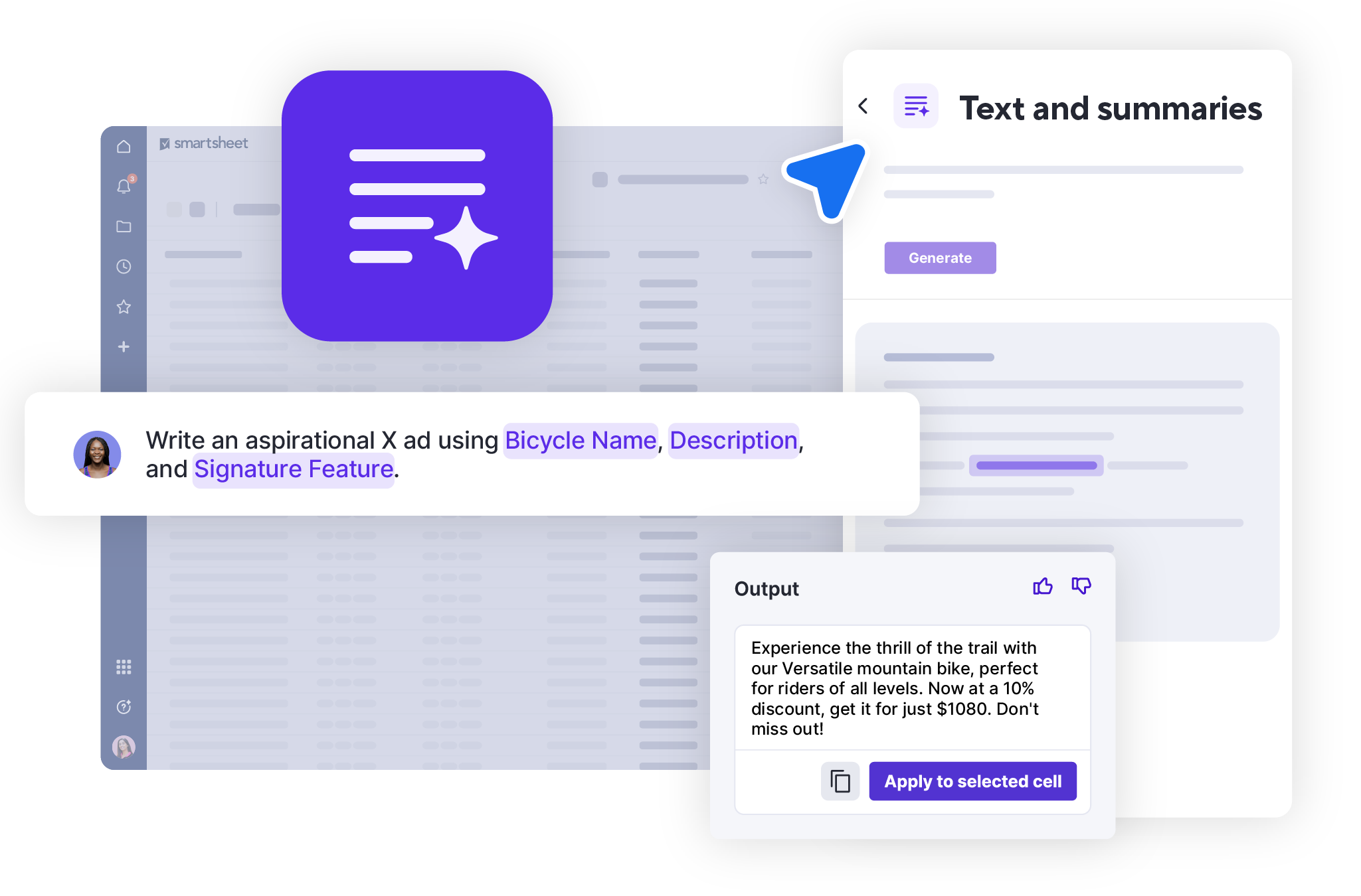 Text and summaries product screen