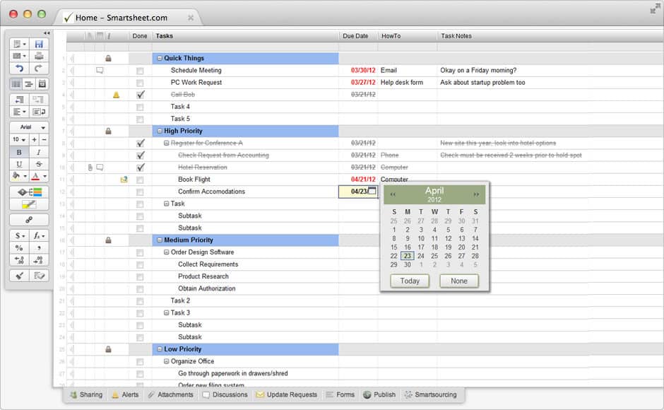 Screenshot of Smartsheet template for Daily Task Manager.