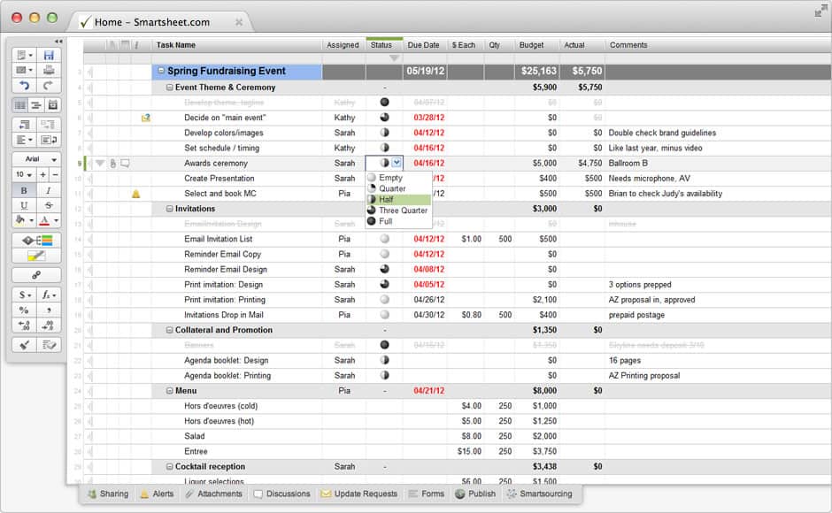 Screenshot of Smartsheet template for Event Plan and Budget