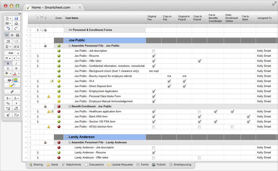 Screenshot of Smartsheet template for New Hire Checklist.