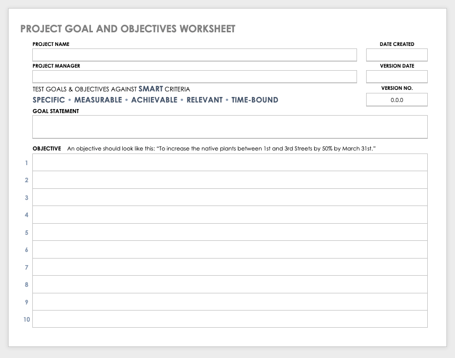 Project Goal and Objectives Worksheet