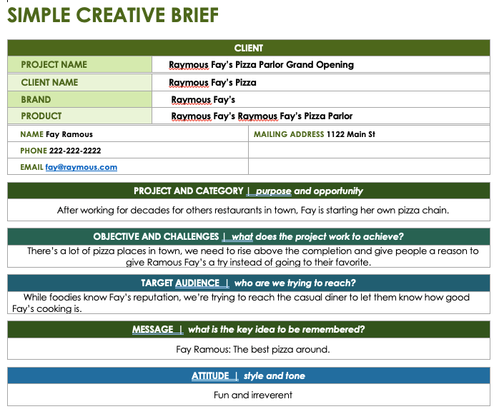 Simple Creative Brief Sample