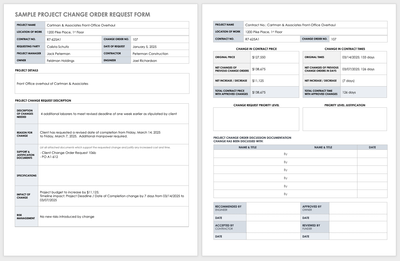 Sample Project Change Order Request Form Template