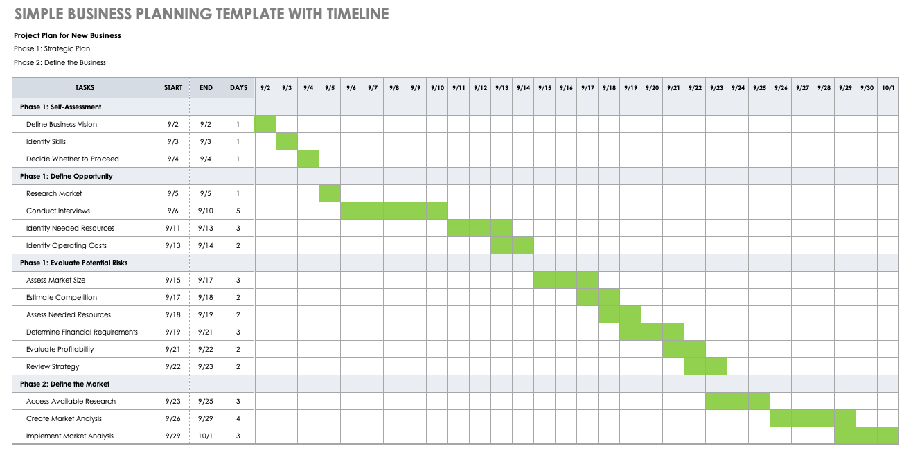 Simple Business Planning Template with Timeline