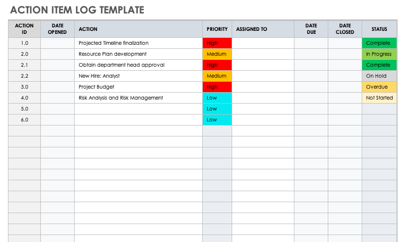 Action Item Log Template