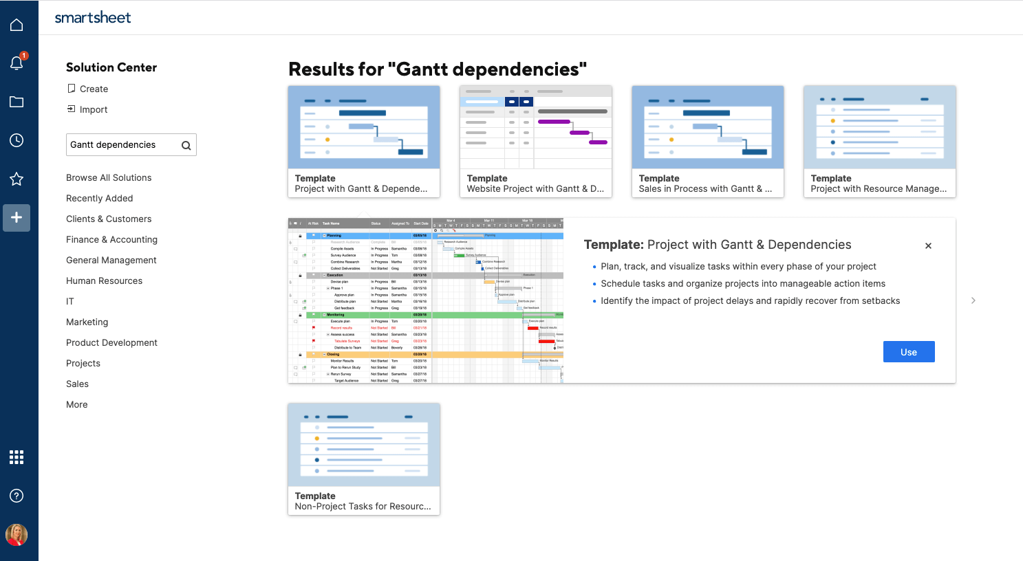 Project with gantt dependencies template Smartsheet