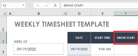 Timesheet Break Start