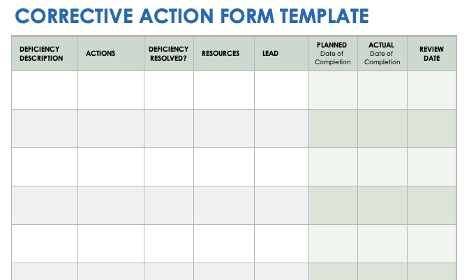 Corrective Action Form Template