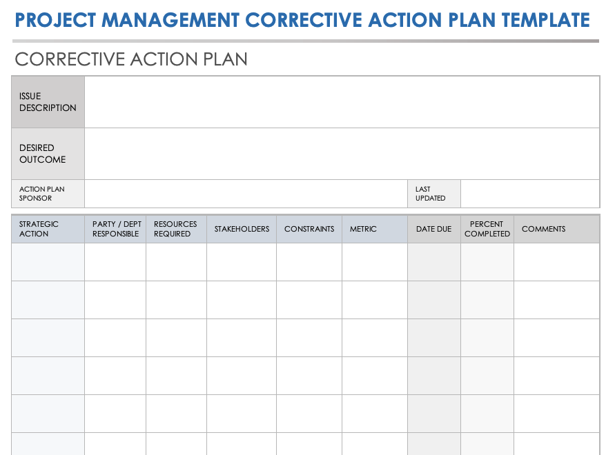 Project Management Corrective Action Plan Template