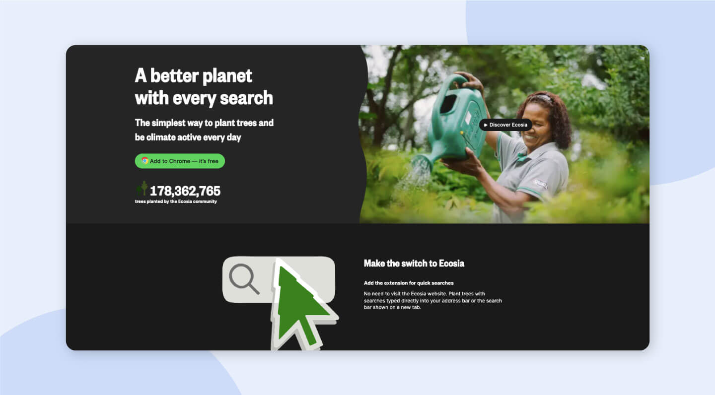 Ecosia's "Plant Trees While You Search" advertising campaign example