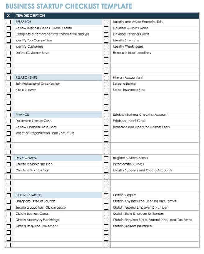 Business Startup Checklist Template