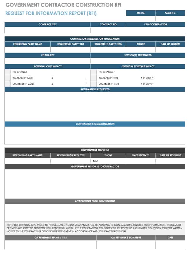 Government Contractor Construction RFI Template