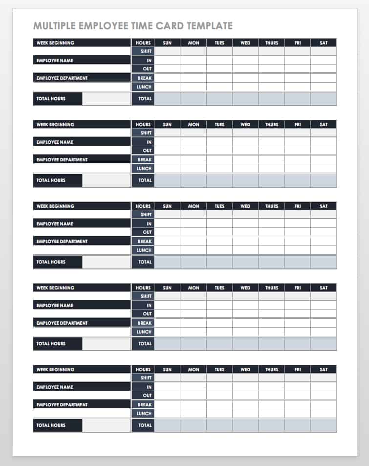 Multiple Employee Time Card Template