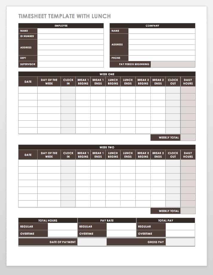 Timesheet Template with Lunch