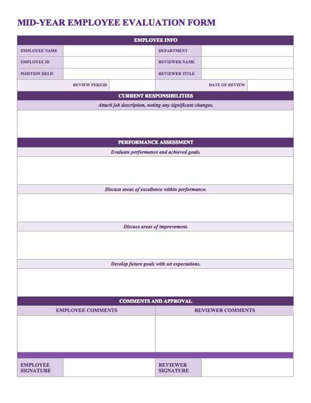 Mid-Year Employee Evaluation Form Template
