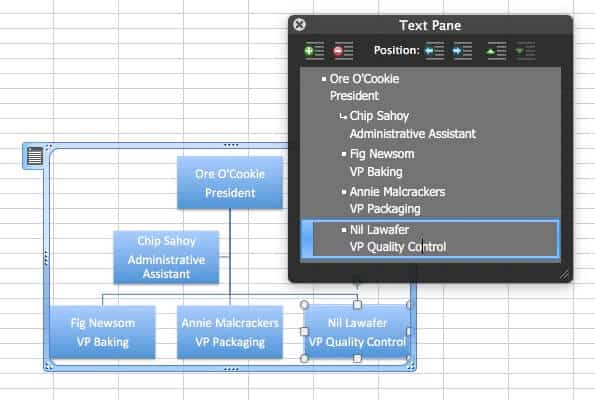easy org-charts excel text pane