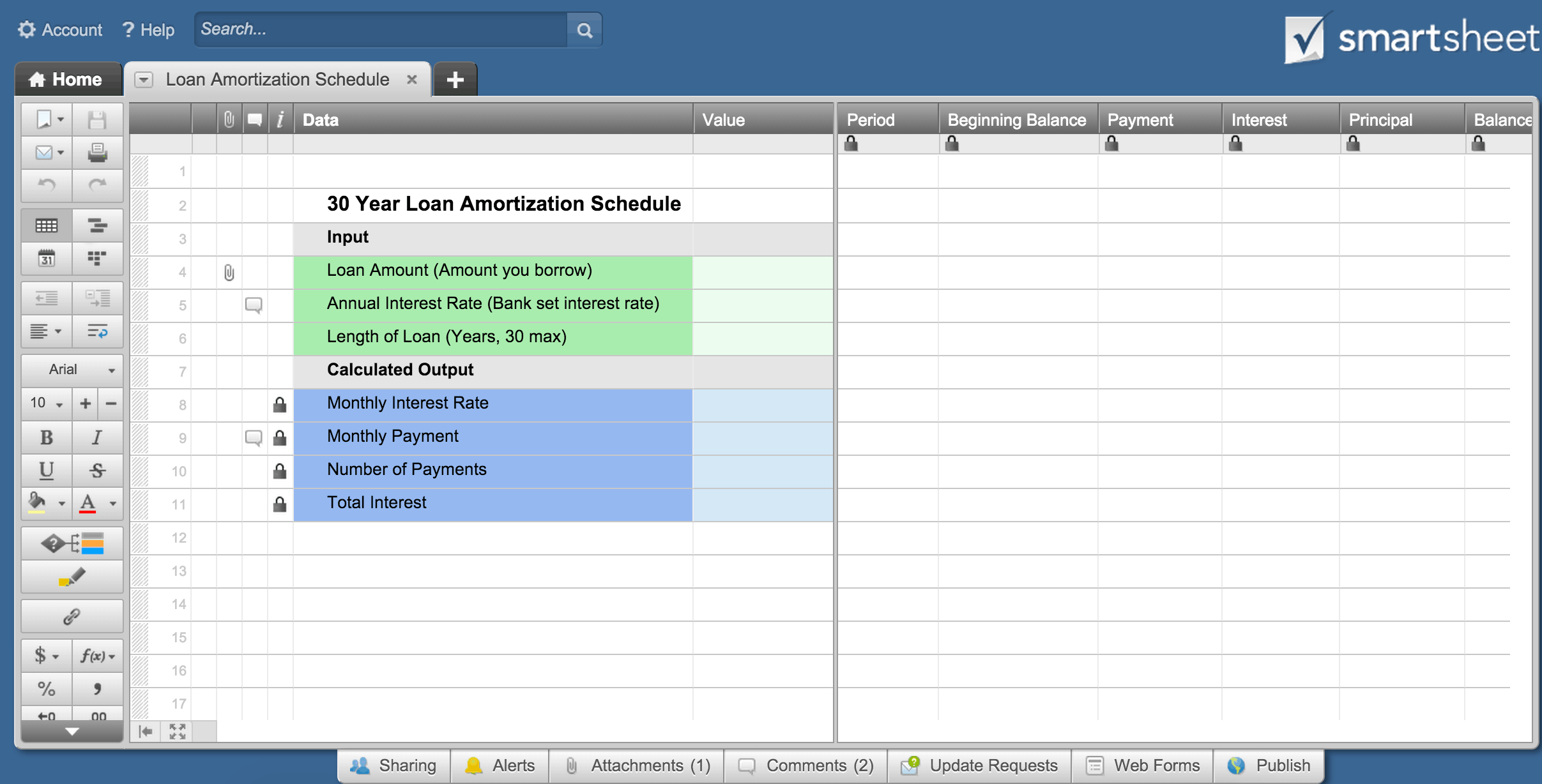 how to create an amortization schedule | smartsheet