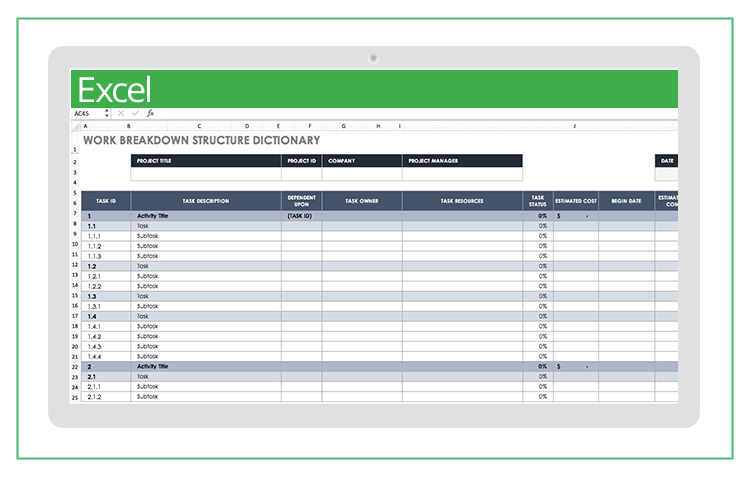 Work Breakdown Structure Excel Template Download