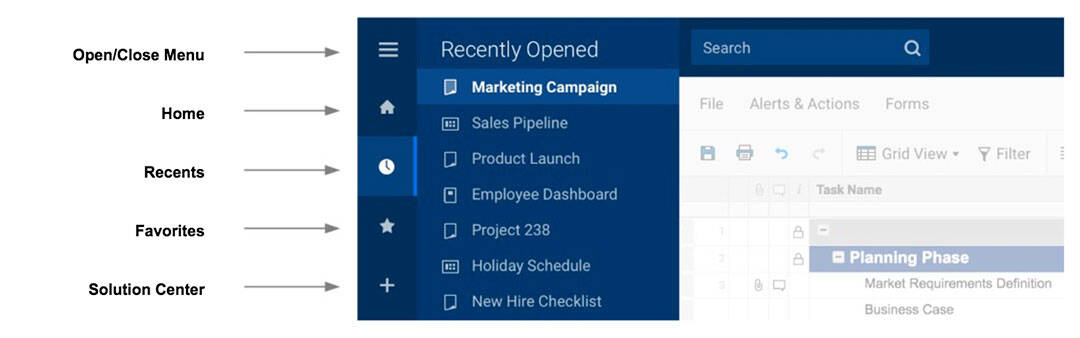 Smartsheet navigation menu explained