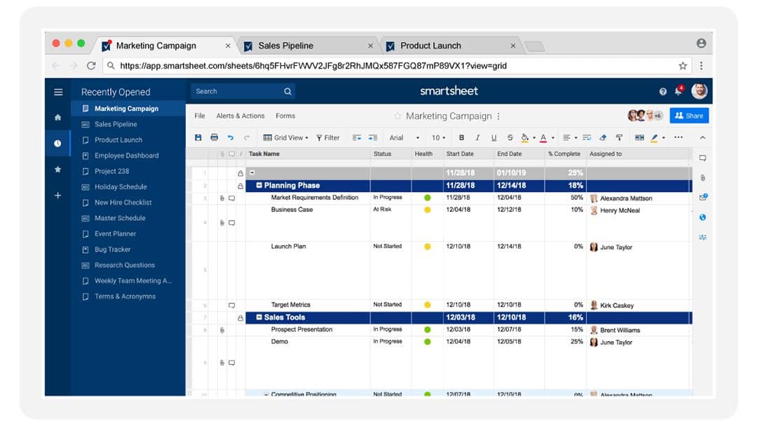 Smartsheet update user interface