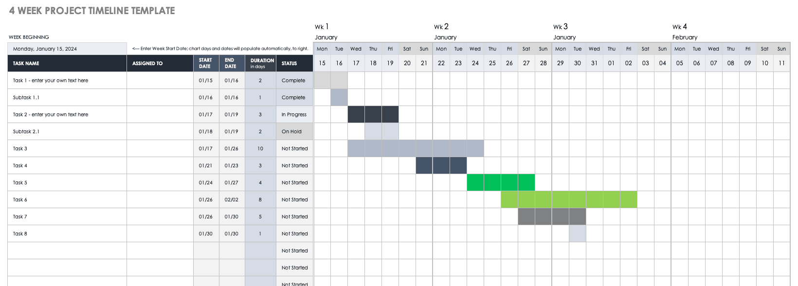 4 Week Project Timeline Template