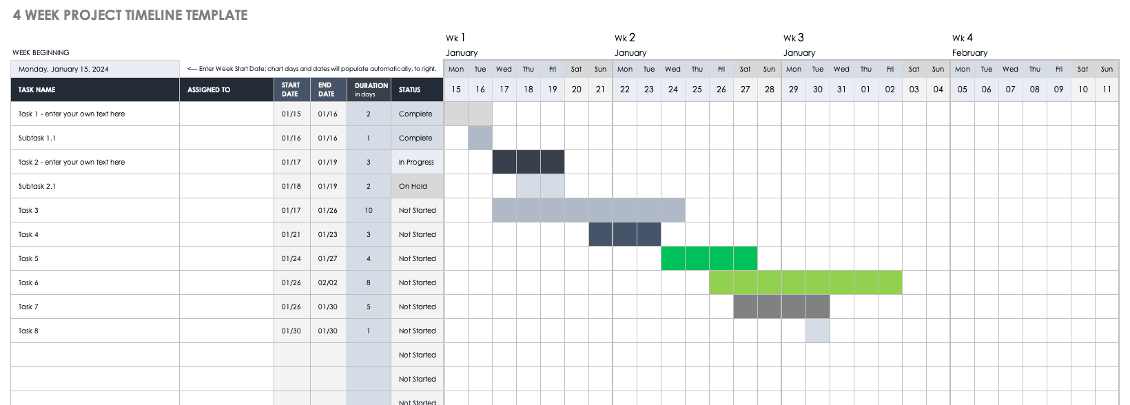 project planning calendar