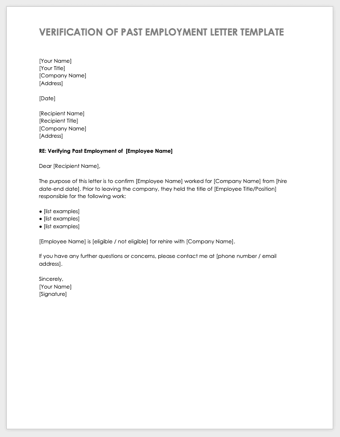 Employment Verification Letter Template Free from www.smartsheet.com