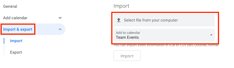 Excel to Google Calendar Import Select