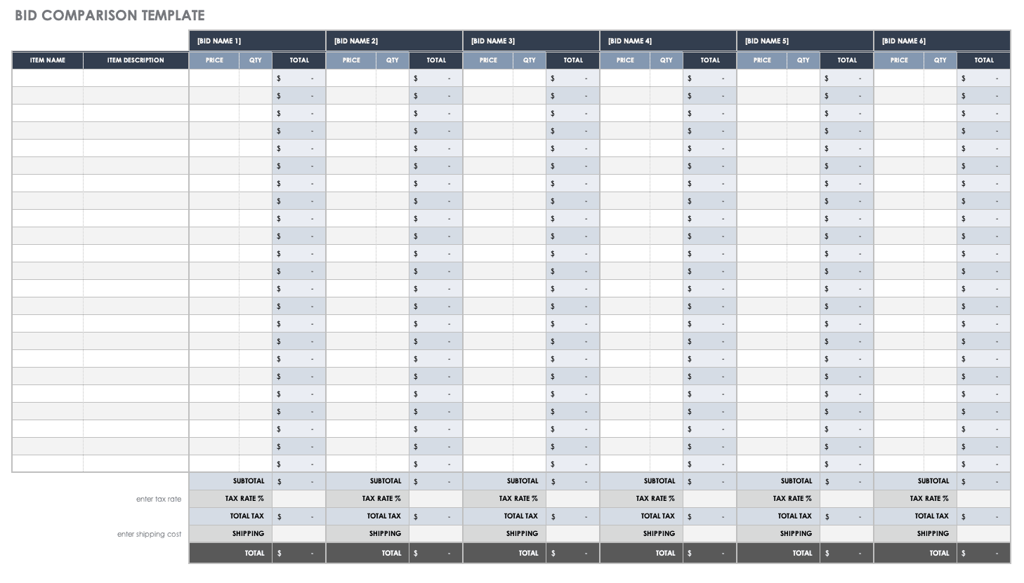 Bid Comparison Template