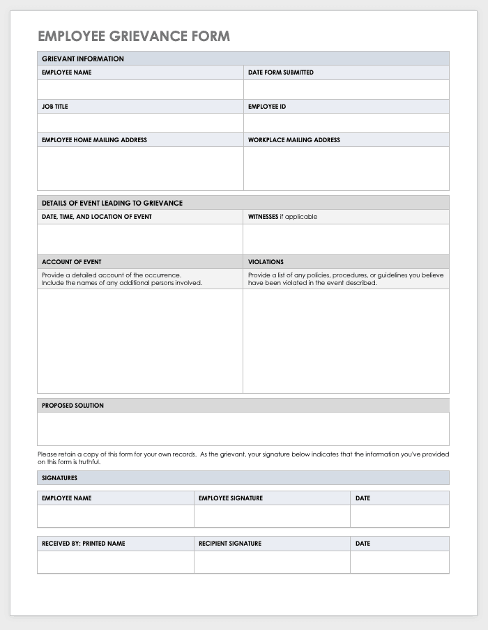 Employee Grievance Form Template
