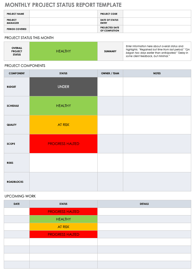Free Project Status Templates  Smartsheet With Qa Weekly Status Report Template