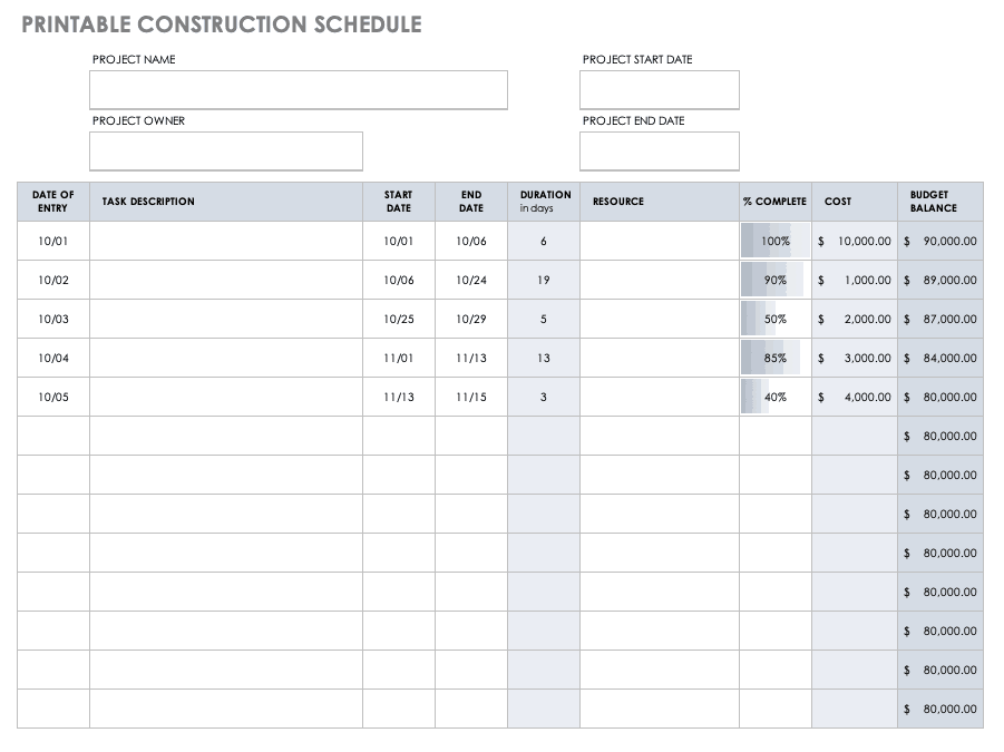 Printable Construction Schedule Of Values Template - Printable Templates