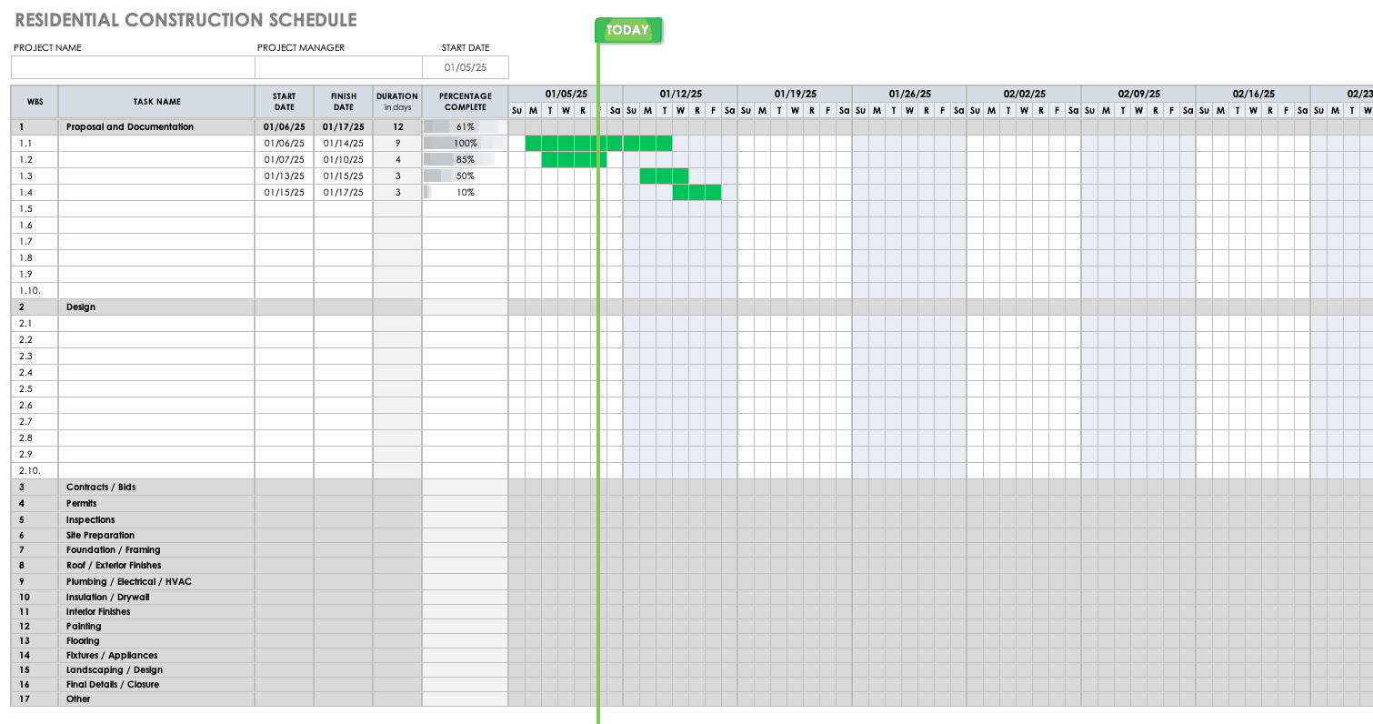 Construction Schedule Using Excel Template Free Download from www.smartsheet.com