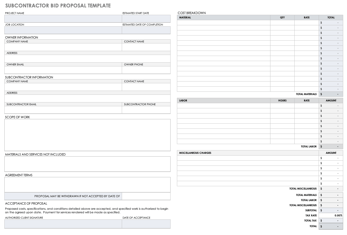 Construction Bid Proposal Template Excel from www.smartsheet.com