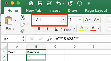 Creating Barcodes in Excel Change Font