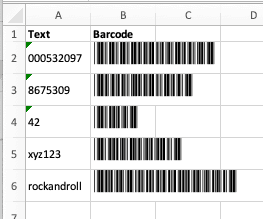 Creating Barcodes in Excel Data Entered