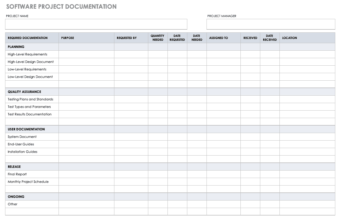 Project Documentation Template Excel Free Online Document