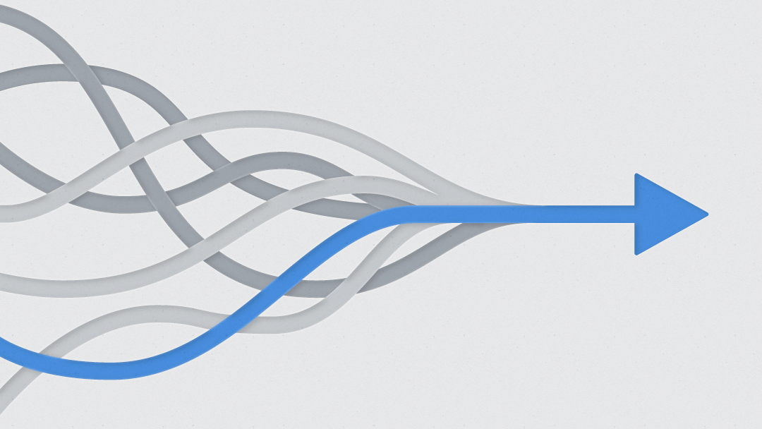 Illustration shows multiple wave lines joining to form a straight, blue line.