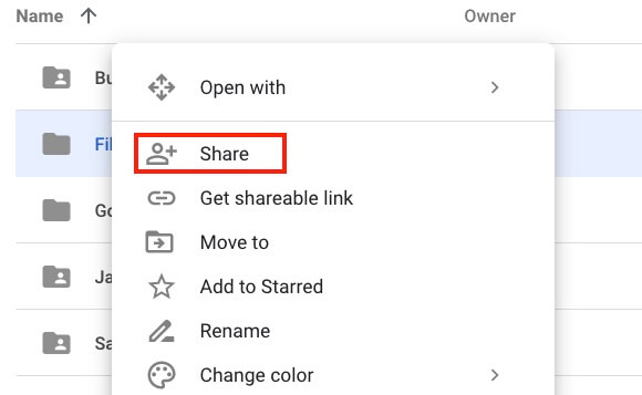Google Drive Share Right Click