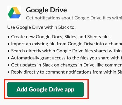 Google drive Share Slack Add App