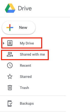 Google Drive Shared with Me My Drive Sidebar