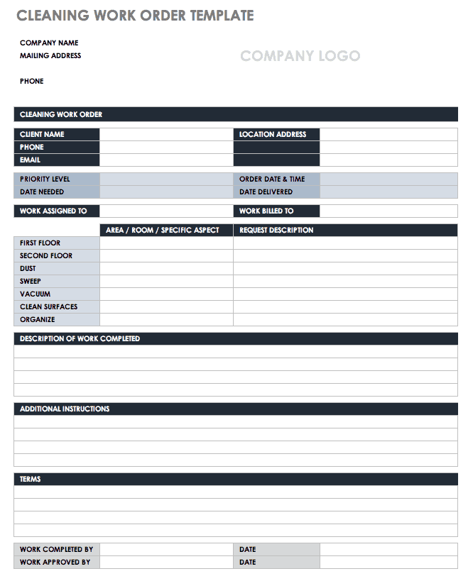 Cleaning Work Order Template