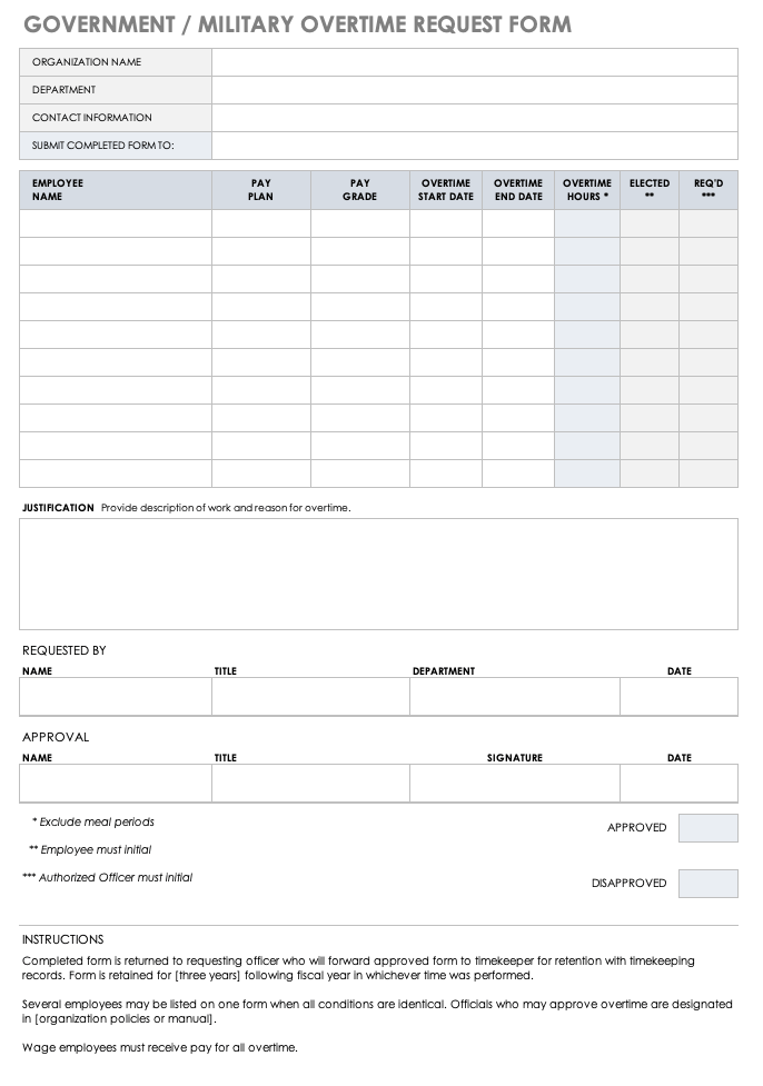 Free Overtime Request Forms | Smartsheet