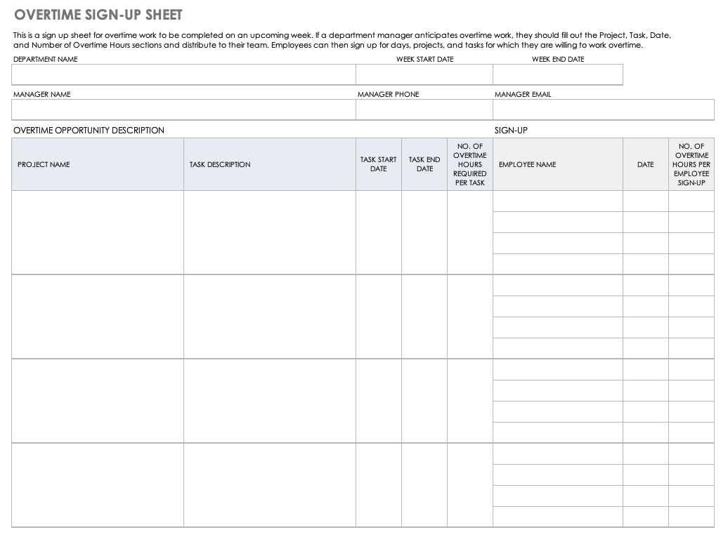 Overtime Sign-Up Sheet Template