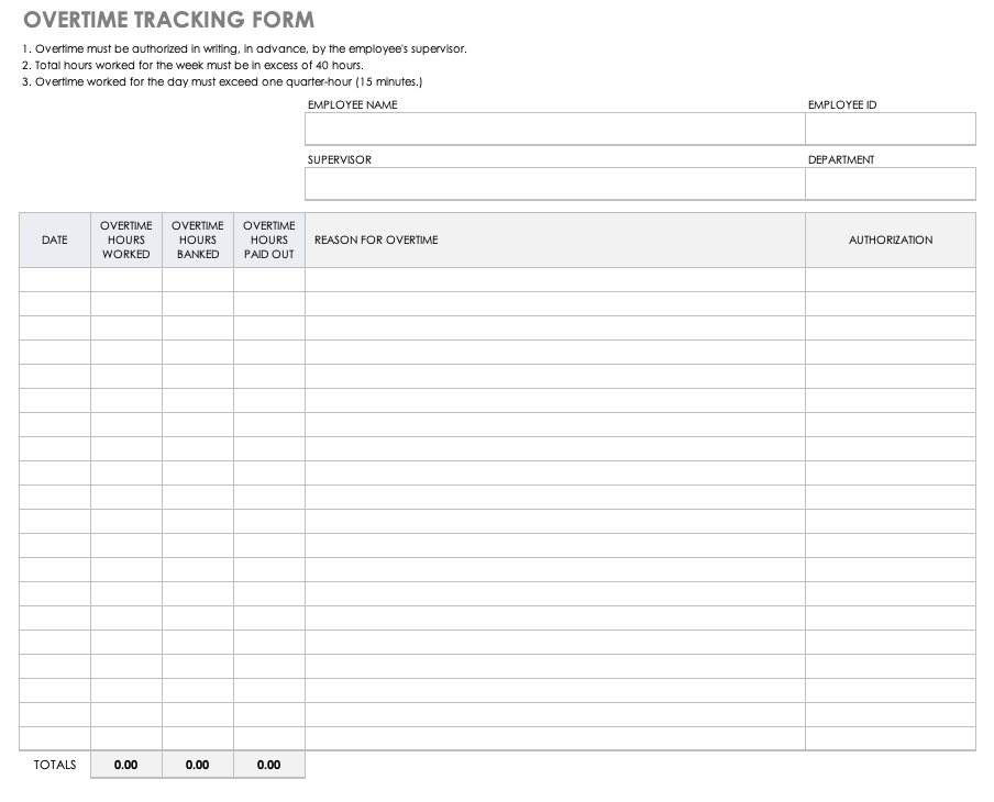 Overtime Tracking Form Template