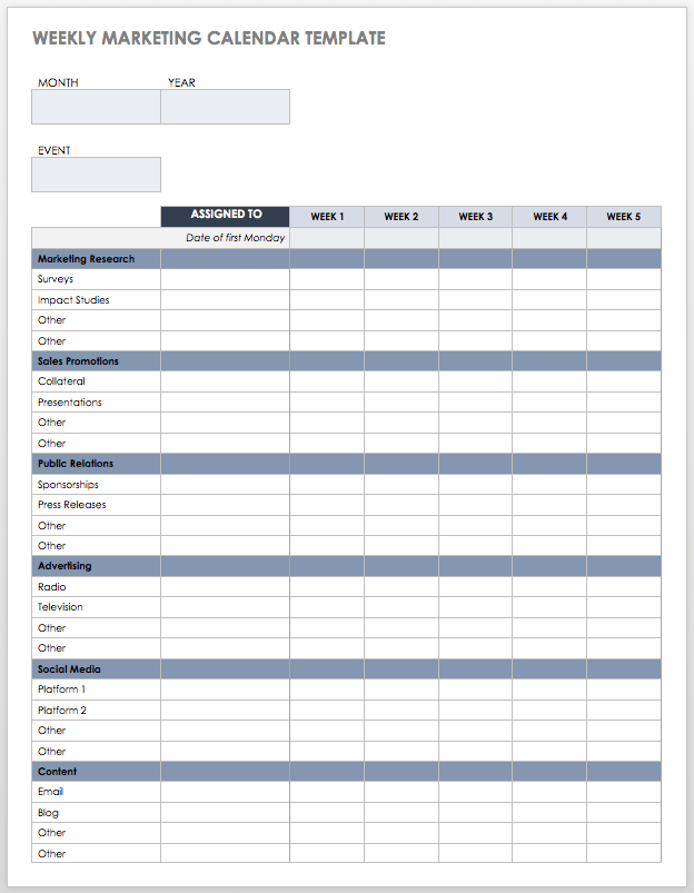 Free Marketing Calendar Template 2016 from www.smartsheet.com