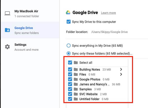 Google Drive Sync Settings2