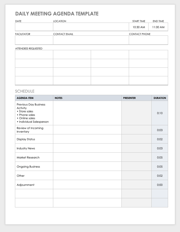 Free Meeting Agenda Template from www.smartsheet.com