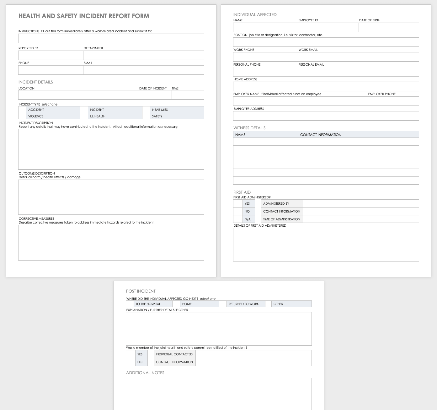 Free Workplace Accident Report Templates  Smartsheet With Incident Report Form Template Word