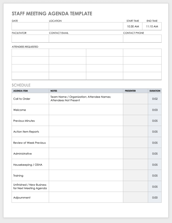 Staff Meeting Agenda Template